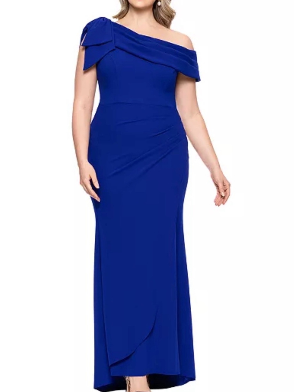Xscape One-Shoulder Cobalt Blue Evening Gown